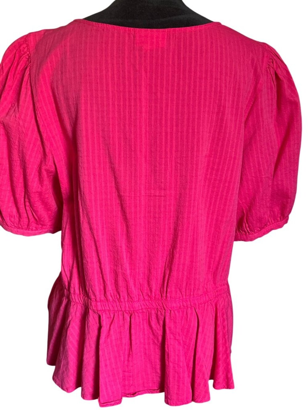Liz Claiborne Womens Large Pink Peplum Top With V-Neck & Puff Sleeves - Picture 4 of 5